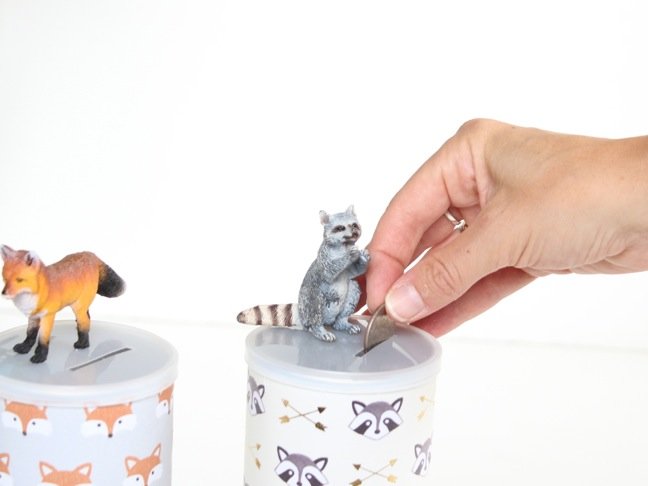 hand-putting-money-in-a-diy-piggy-bank-with-raccoon-toys