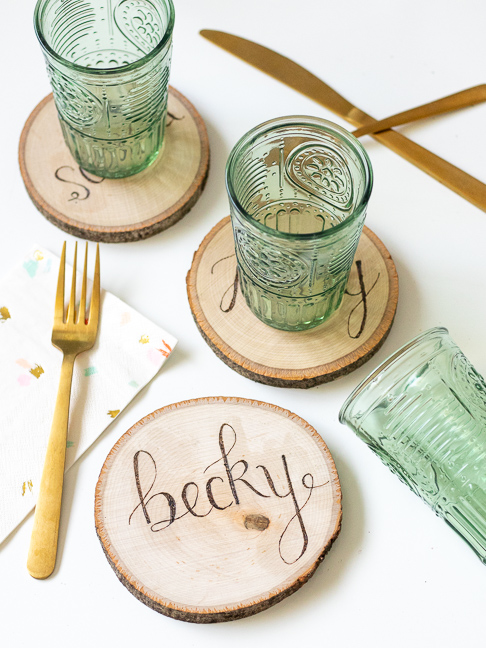 Make Double-Duty Wood Burned Place Cards to Gift as Coasters