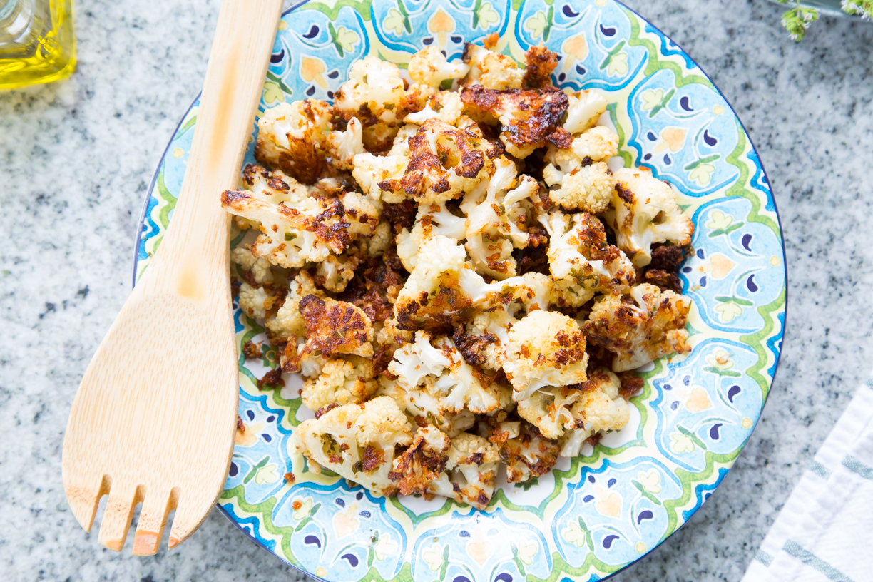 Garlicky Roasted Cauliflower with Parmesan and Herbs