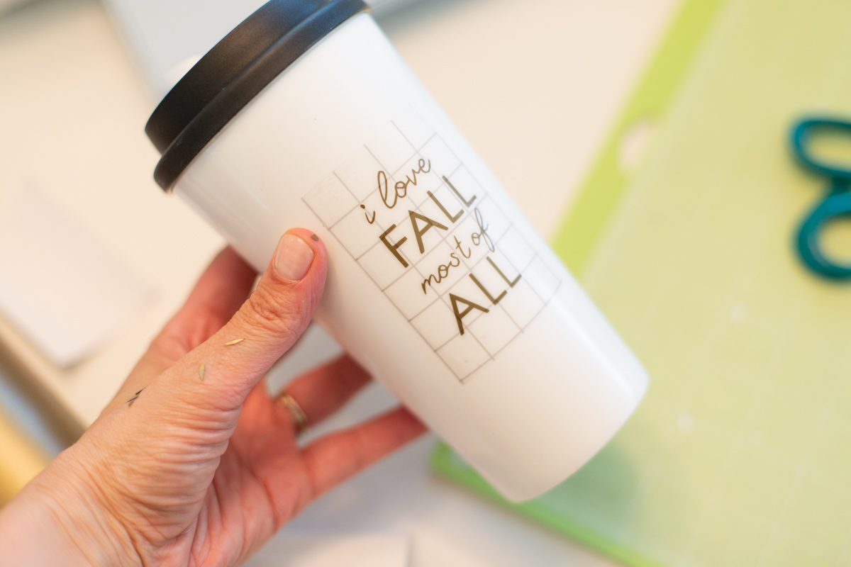 Vinyl transfer tape on travel mug