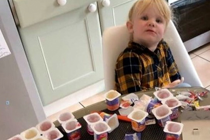 3-Year-Old Eats 18 Cups of Yogurt While Dad's Back Is Turned