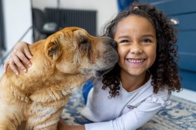dog giving young girl a kiss benefits of dog ownership for kids