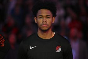 Anfernee Simons #1 of the Portland Trail Blazers looks on before the exhibition game against the New Zealand Breakers at Moda Center on October 10, 2023 in Portland, Oregon. The Portland Trail Blazers won 106-66.