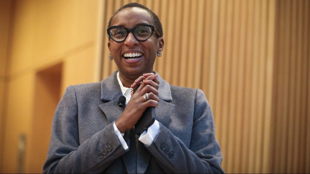 Claudine Gay smiles broadly. Harvard University on Thursday named Gay as its next president in a historic move that will give the nations oldest college its first Black leader.