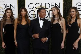 Actor Sylvester Stallone (2nd l), model Jennifer Flavin (c), and (l-r) 2017 Miss Golden Globe Sistine Stallon, Scarlet Stallone and Sophia Stallone arrive at the 74th Annual Golden Globe Awards, Golden Globes, in Beverly Hills, Los Angeles, USA, on 08 January 2017.