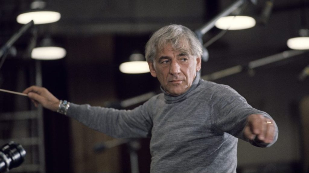 Composer Leonard Bernstein in a recording studio on November 5, 1974 in New York, New York.
