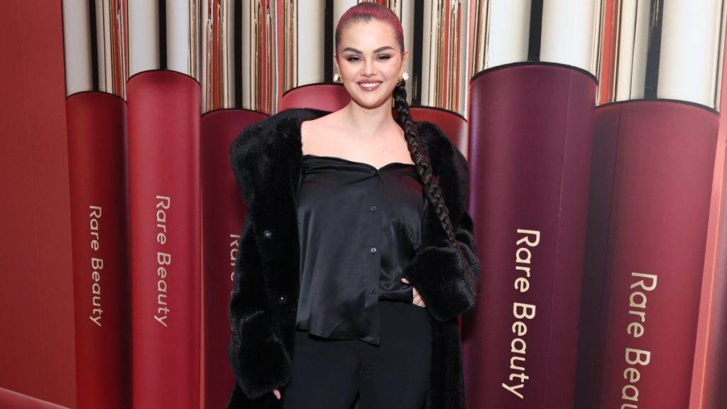 Selena Gomez celebrates the launch of Rare Beauty's Soft Pinch Tinted Lip Oil Collection on March 29, 2023 in New York City.