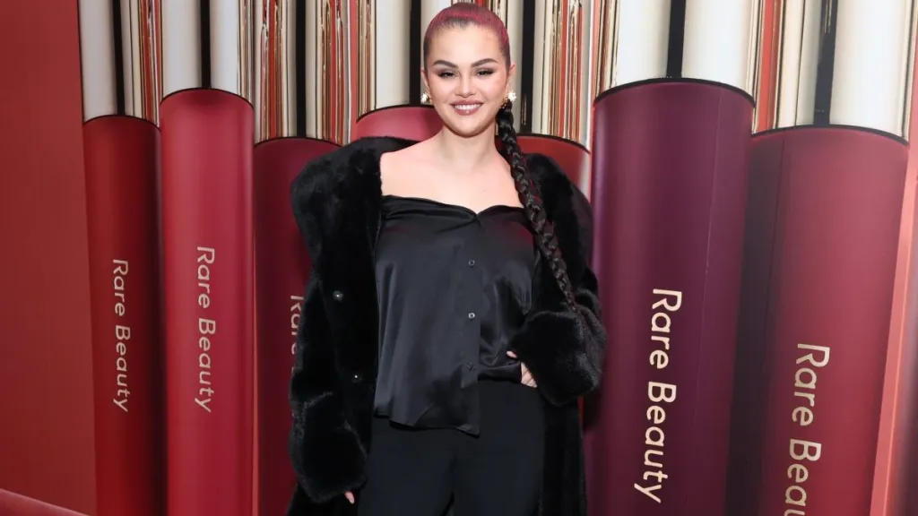 Selena Gomez celebrates the launch of Rare Beauty's Soft Pinch Tinted Lip Oil Collection on March 29, 2023 in New York City.