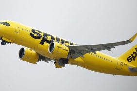 A Spirit Airlines plane takes off at Los Angeles International Airport (LAX) on June 1, 2023 in Los Angeles, California.