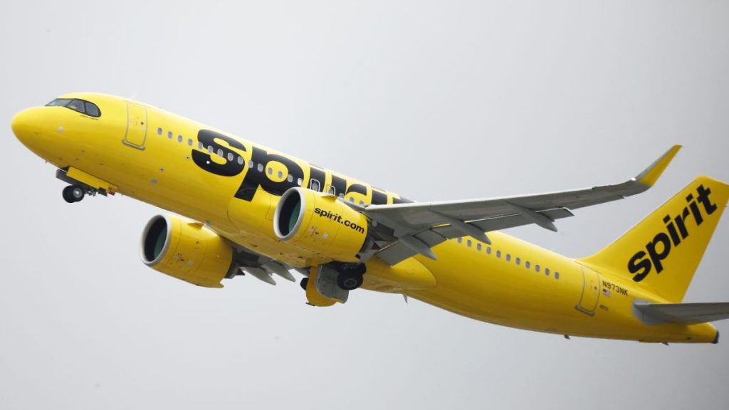 A Spirit Airlines plane takes off at Los Angeles International Airport (LAX) on June 1, 2023 in Los Angeles, California.