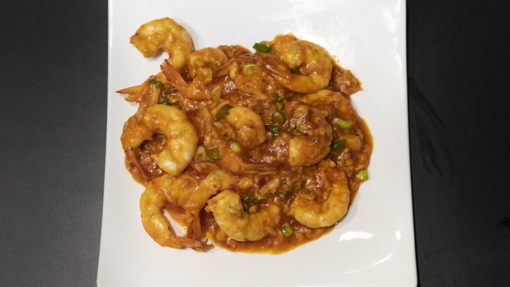 Roast, dry-braised prawn with sweet and sour sauce