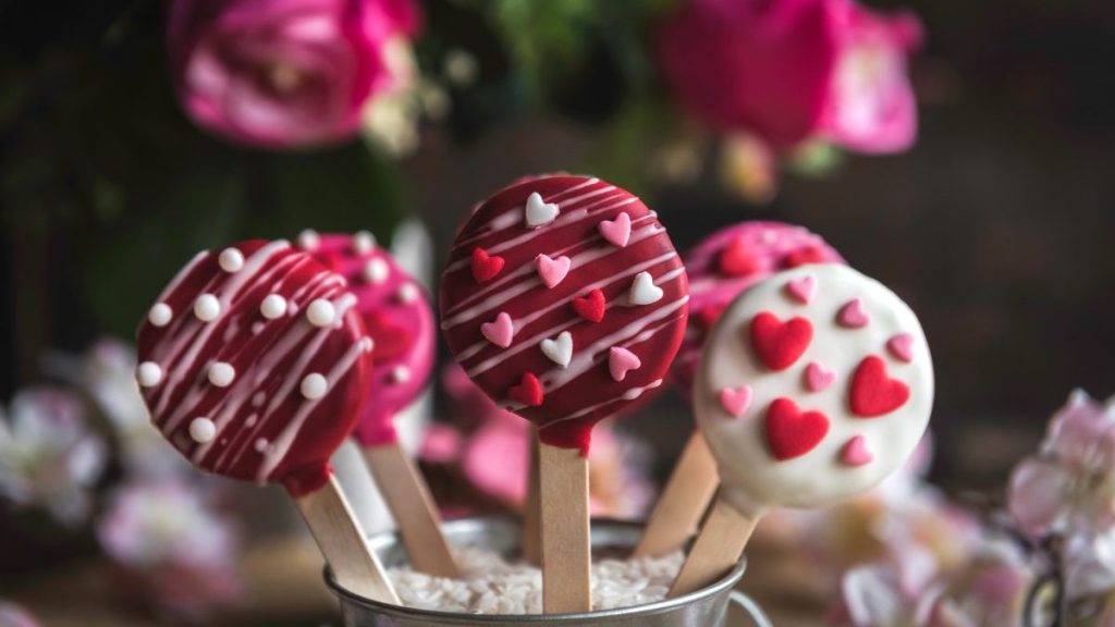 Cake pops with little hears,selective focus