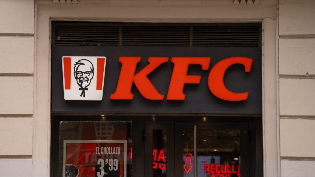 A KFC franchise restaurant in Barcelona, on August 7, 2023, in Barcelona, Catalonia, Spain.