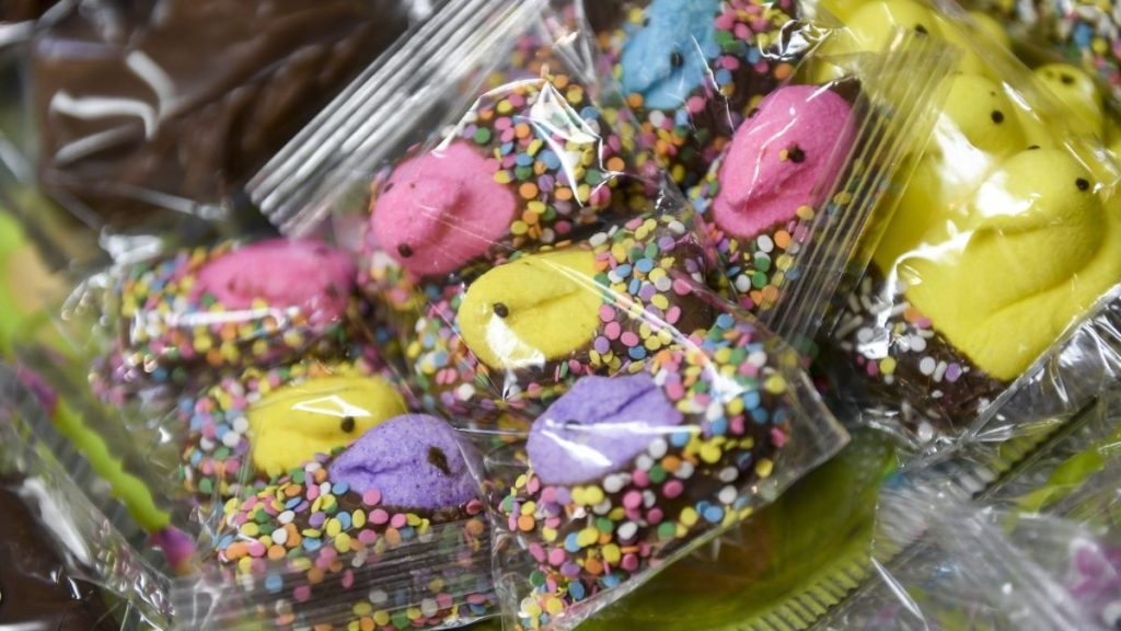 Chocolate-dipped Marshmallow Peeps at the Port Clinton Peanut Shop. Easter Candy at the Port Clinton Peanut Shop in Port Clinton, PA