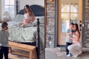 son clicks pregnant mom polaroid camera video