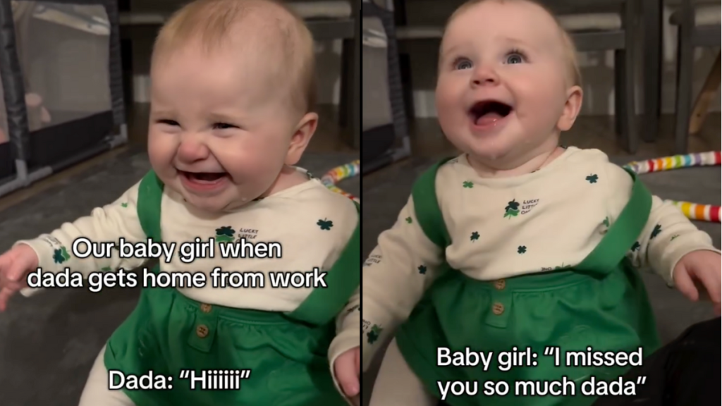 baby excited dad coming home