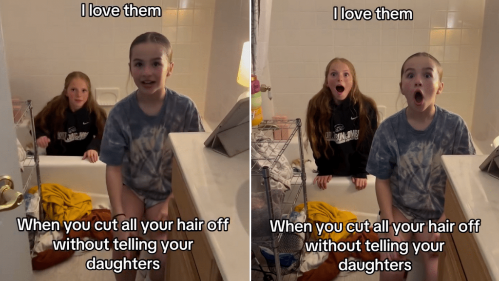 daughters react mom haircut video