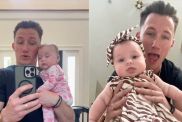 Dad gets baby daughter ready for an event in viral parenting video