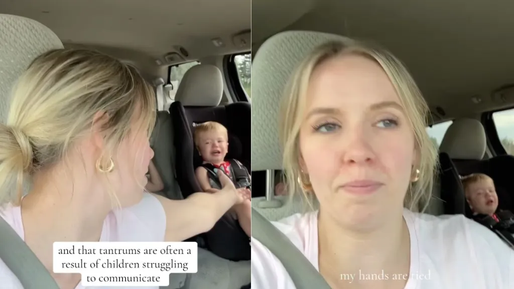 Mom handles her toddler's tantrums by staying calm in viral parenting video