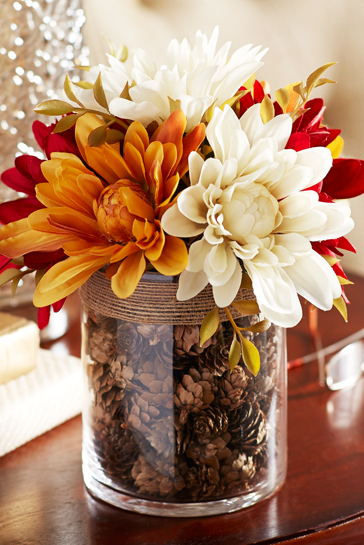 DIY Pinecone Vase Flower Arrangement