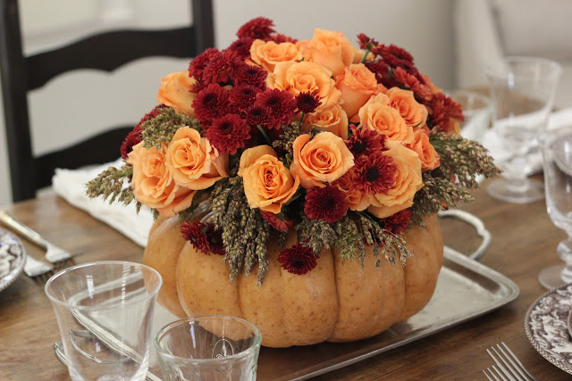 DIY Mums and Roses Pumpkin Flower Arrangement