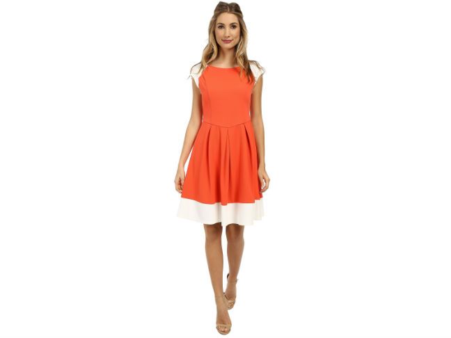 London Times Waffle Knit Two-Tone Fit and Flare Dress 