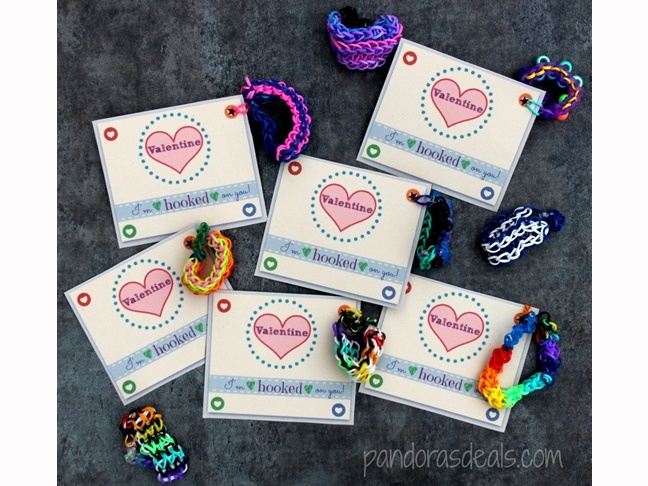Rainbow Loom Bracelets With Printable Valentines