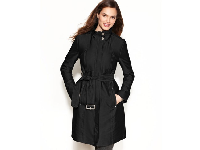 Kenneth Cole Reaction Funnel-Neck Stitched Belted Raincoat