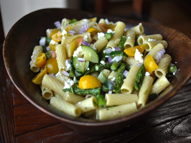 Penne With Asparagus, Zucchini and Feta