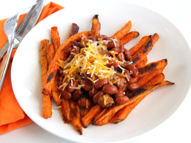 Sweet Potato Fries With Chili and Cheese