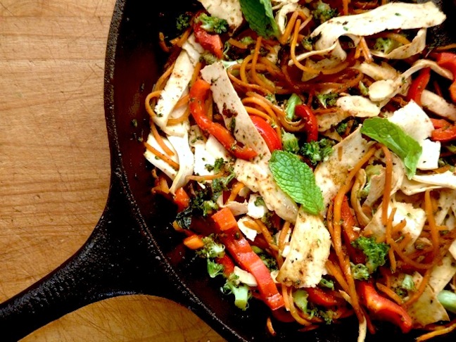 Vegetable Mint Stir Fry with Tofu Noodles