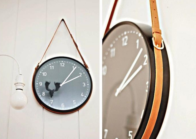 IKEA Clock with Leather Belt Hanger
