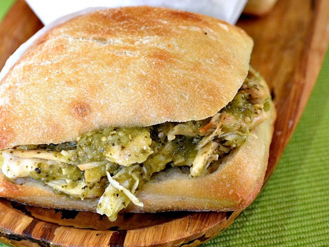 Pulled Chicken Sandwiches with Tomatillo Salsa