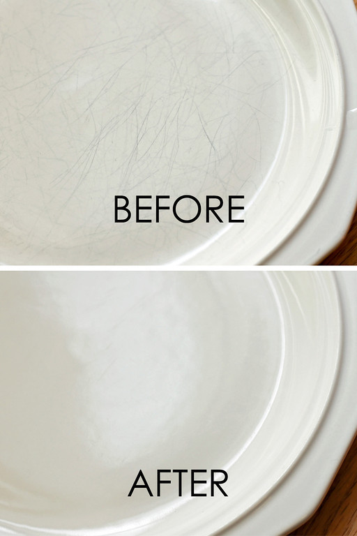 Remove Scratches from Ceramic Plates with Bar Keepers Friend
