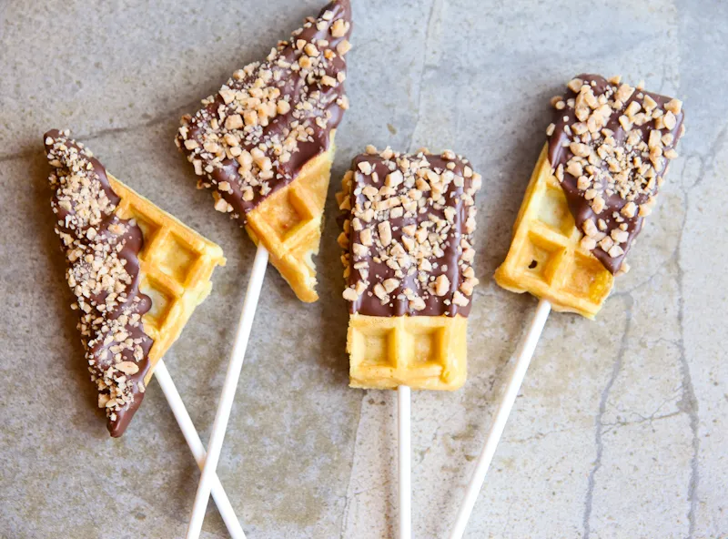 Chocolate Dipped Waffles on a Stick