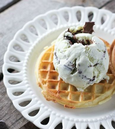 Mint Chocolate Chip Waffle Sundaes