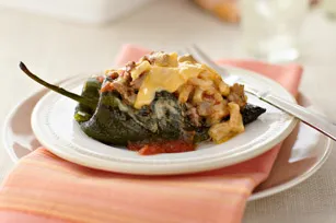 Beef and Macaroni Stuffed Poblanos