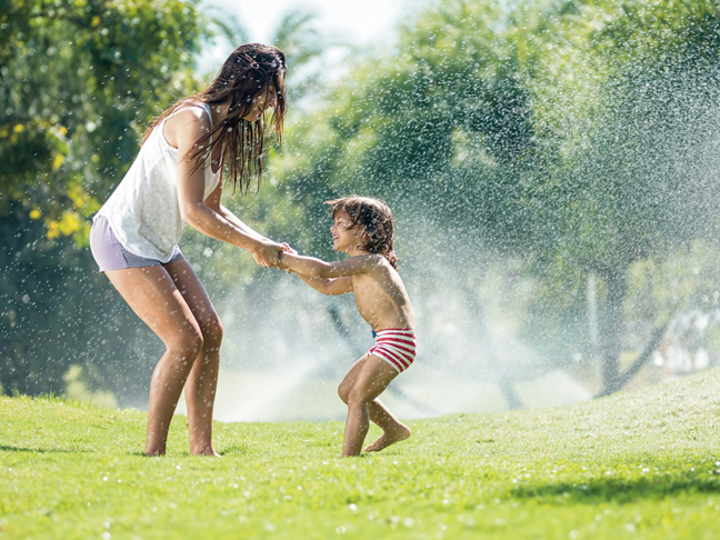 Run through a sprinkler.