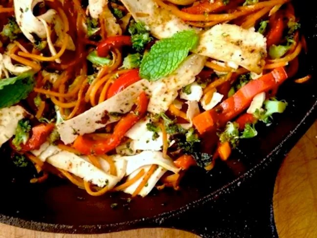 Vegetable Mint Stir Fry Recipe with Tofu “Noodles”