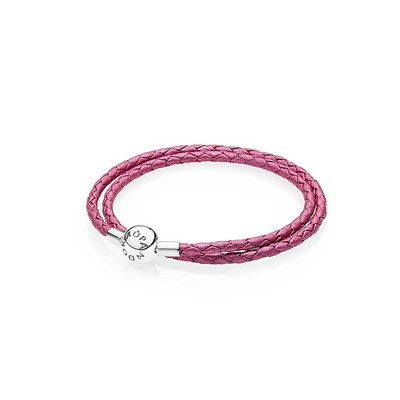 Pandora Moments Double Woven Honeysuckle Pink Leather Bracelet