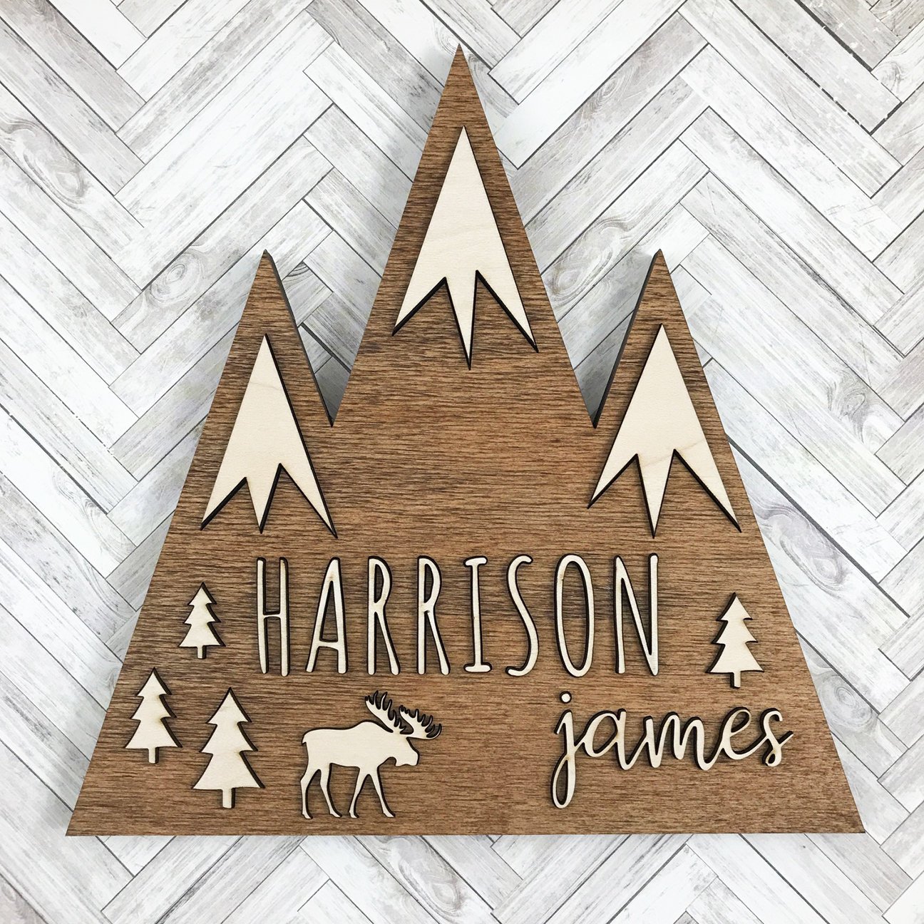 Custom Mountain Peaks Wooden Sign