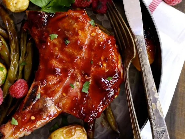 Sheet Pan Raspberry Pineapple Pork Chops