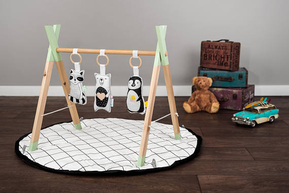 Wooden Baby Gym with Stuffies