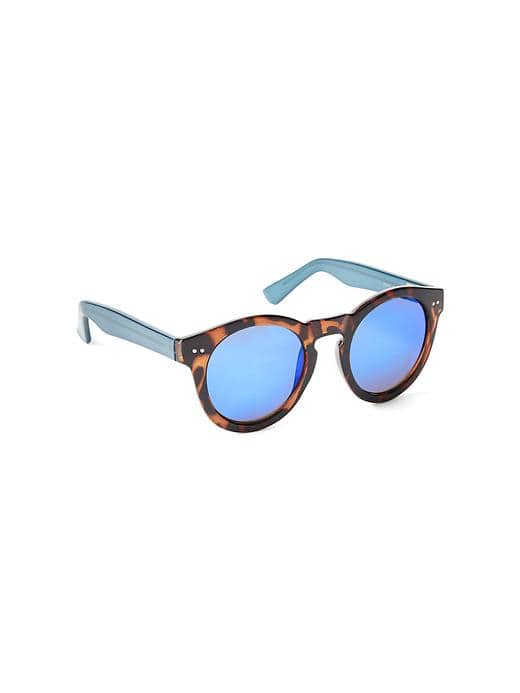 Blue Mirrored Round Frame Sunglasses