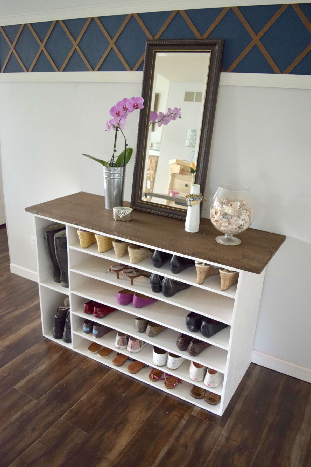 DIY White and Wood Shoe Shelves