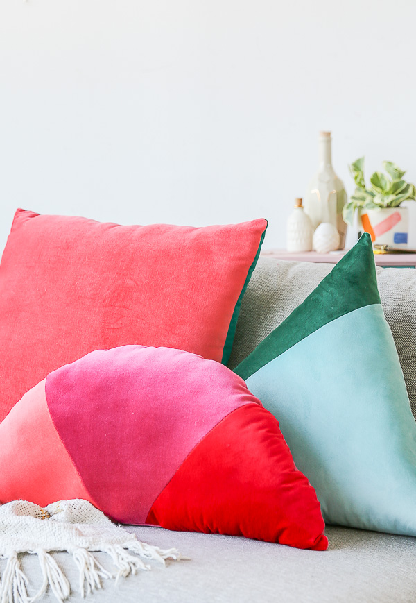 DIY Velvet Color Block Pillow