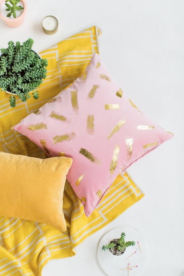 DIY Gold Foil Brushstroke Throw Pillow Upgrade