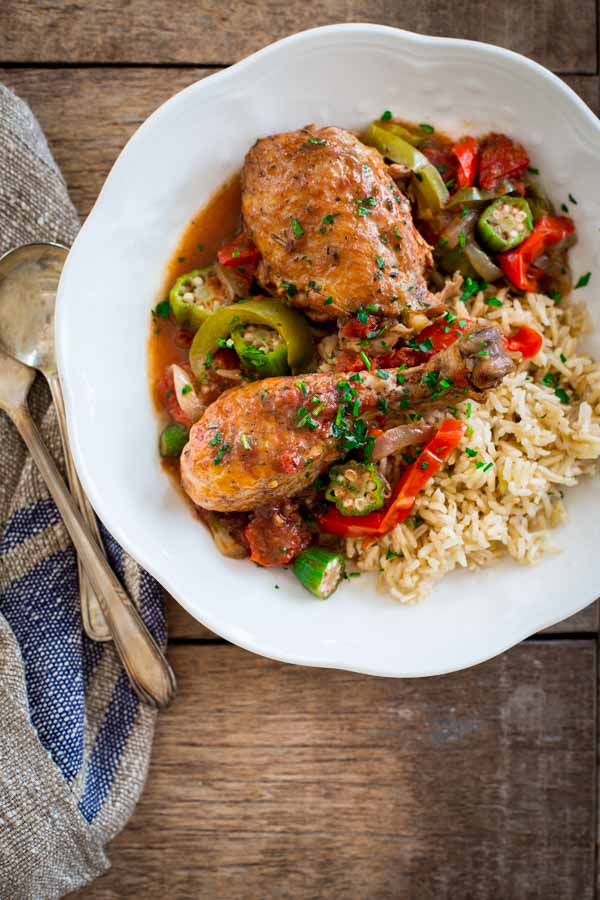 Slow Cooker Chicken Legs and Okra