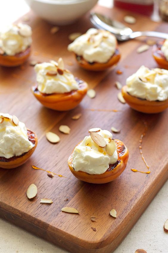 Grilled Apricots with Almond Whipped Cream 