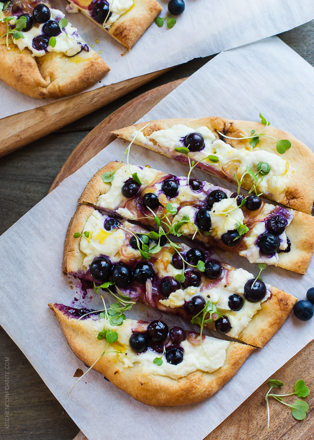 Blueberry, Feta, and Honey-Caramelized Onion Naan Pizza